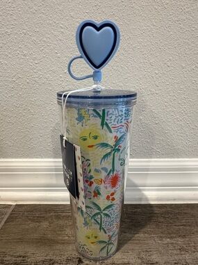 Roller Rabbit x Target Light Blue Heart Straw Tumbler with Tropical Print